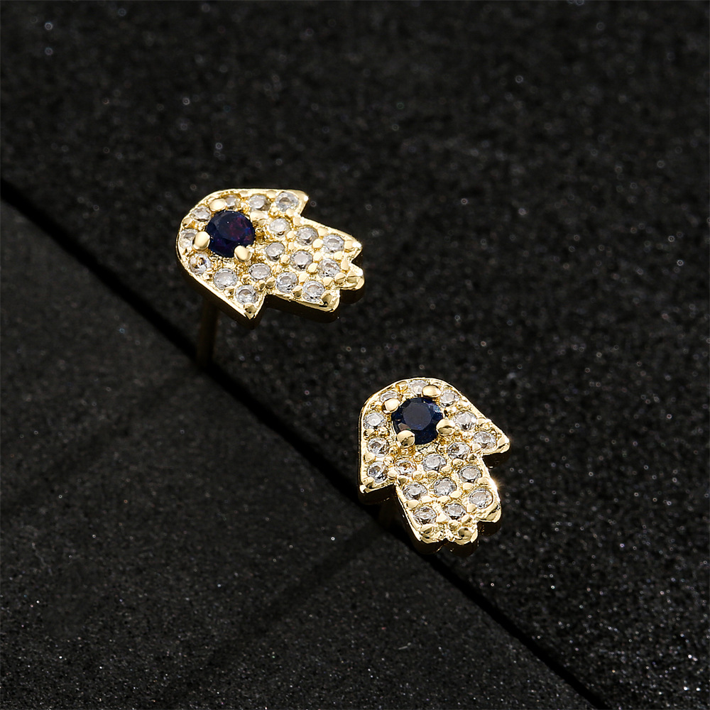 fashion copper plated 18K gold small palm earrings zircon jewelry