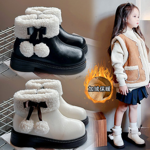 2025 Autumn and Winter Korean Style Princess Boots Girls Bow Fur Ball Fashion Boots Lady Small Leather Boots Plus Cotton Tassel Boots
