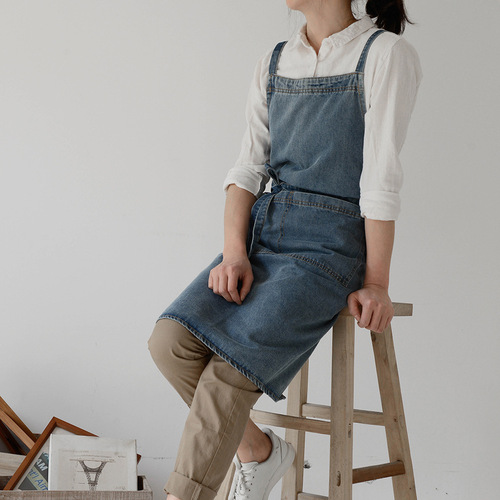 Kitchen apron canvas thickened denim stain-proof