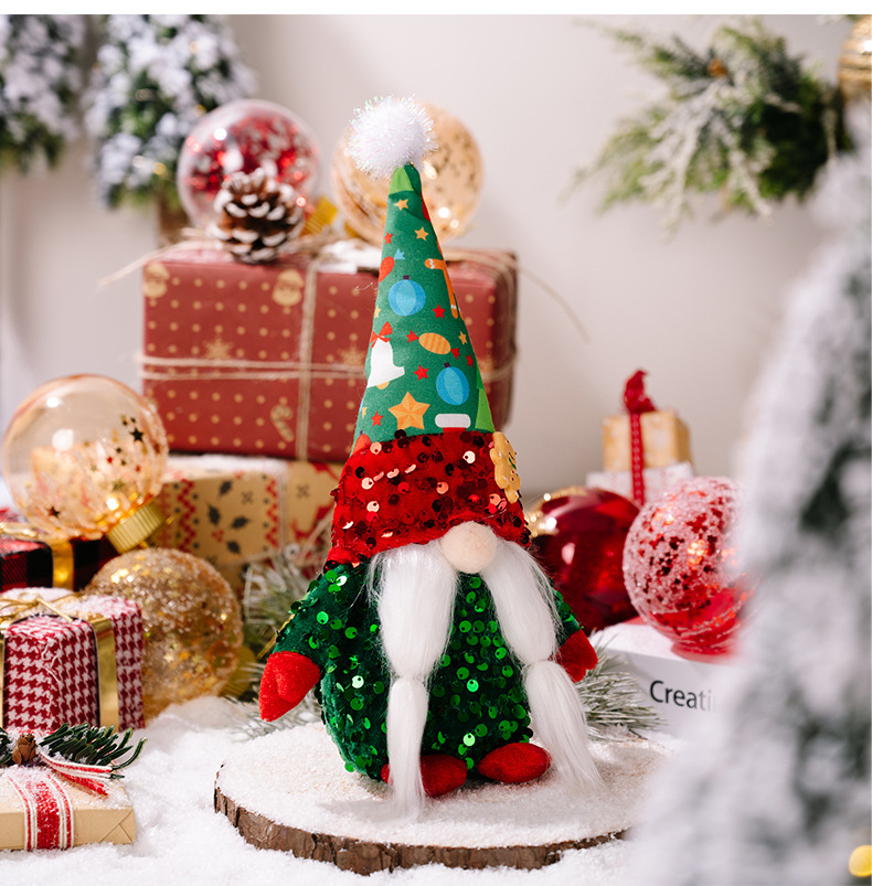 Christmas New Decorations Gingerbread Man Print Hat Sequins Rudolph Doll Christmas Faceless Doll Window Ornaments_voghion.com