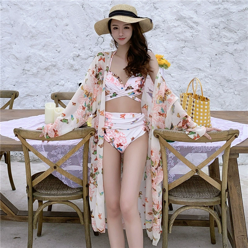 Women's Wrap Halter Bikini Set, Korean Style, High-Waist Ruched Bottom, S–XL