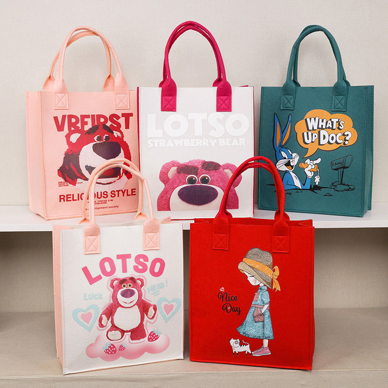 现货供应毛毡手提袋手提包学生饭盒便当文件袋卡通a4印花伴手礼包