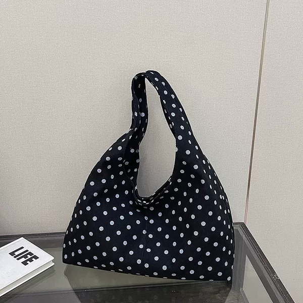 New Korean-Style Leopard Print Fabric Bag for Women, Stylish Canvas Bag with Large Capacity, Polka Dot Student Shoulder Bag, Casual Tote Bag