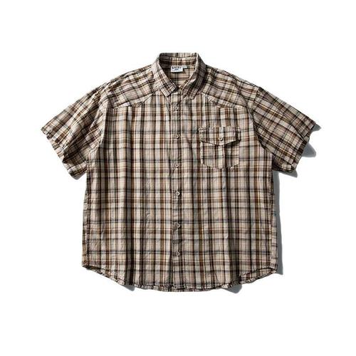 Japanese Retro Collar Check Casual Short-Sleeve Shirt for Men, Summer 2025 New Arrival Loose Collared Shirt Outerwear Open Cardigan