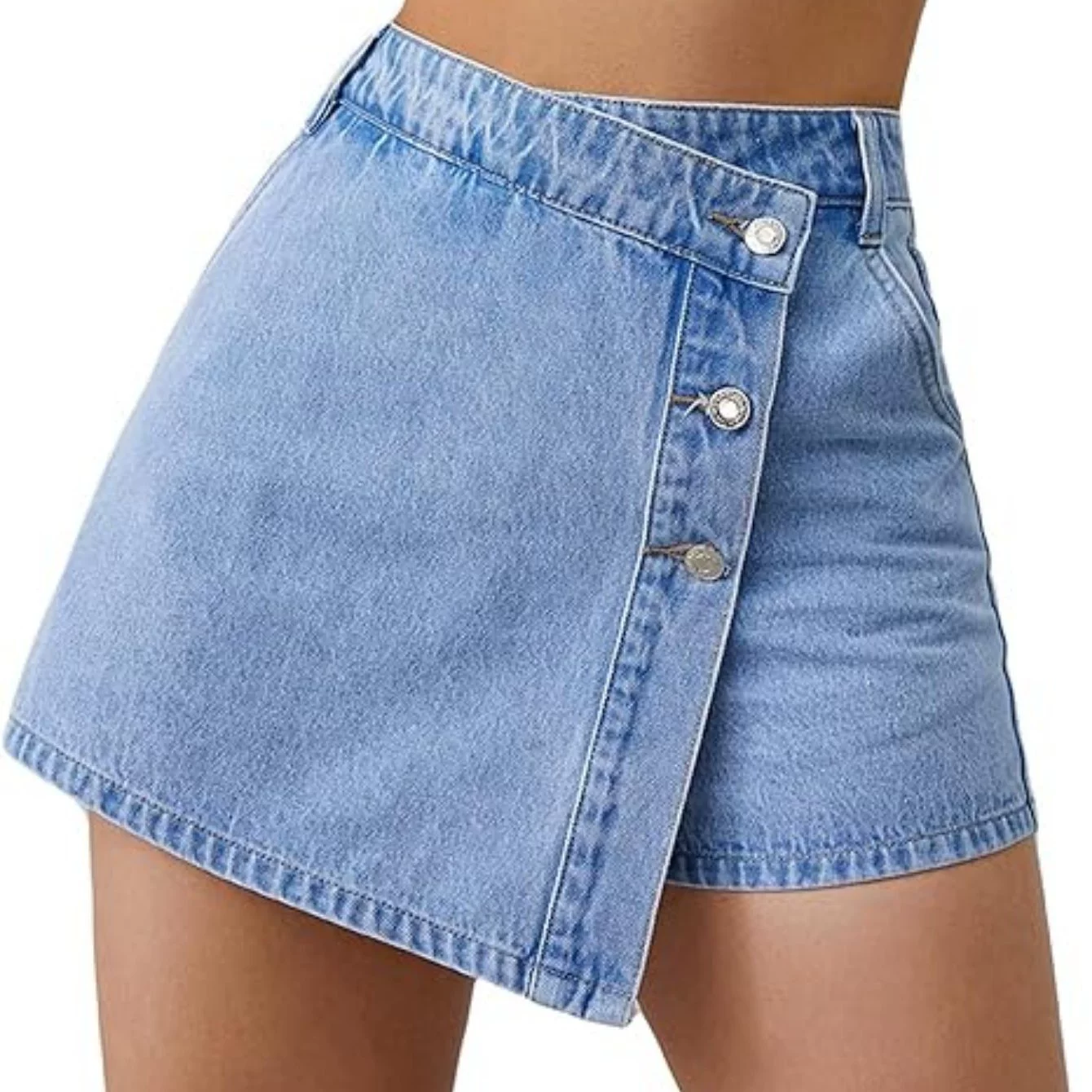 Denim Shorts Women Casual High Waisted Solid Button Up