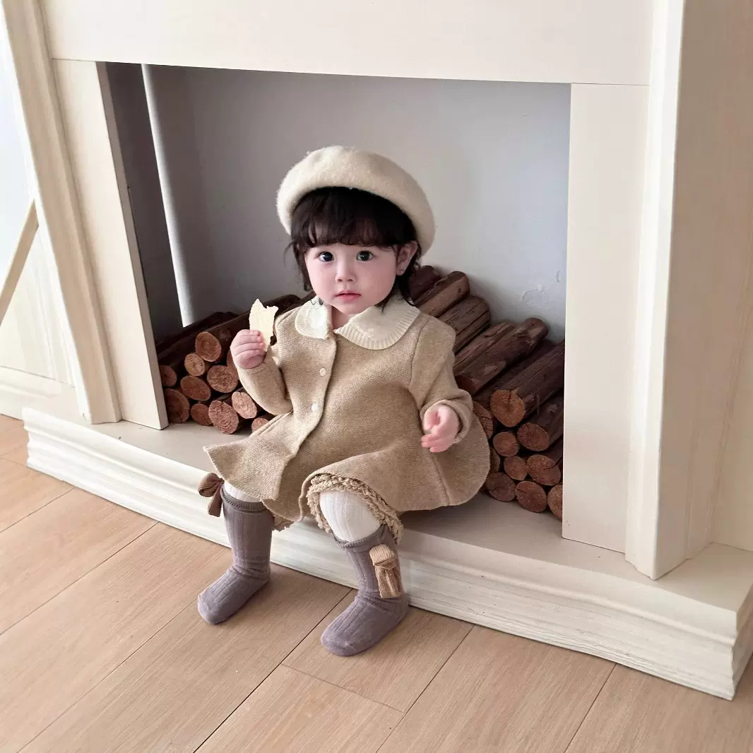 Cutemily秋冬ins女婴童撞色翻领毛衣套装可爱A摆上衣＋短裤2件套