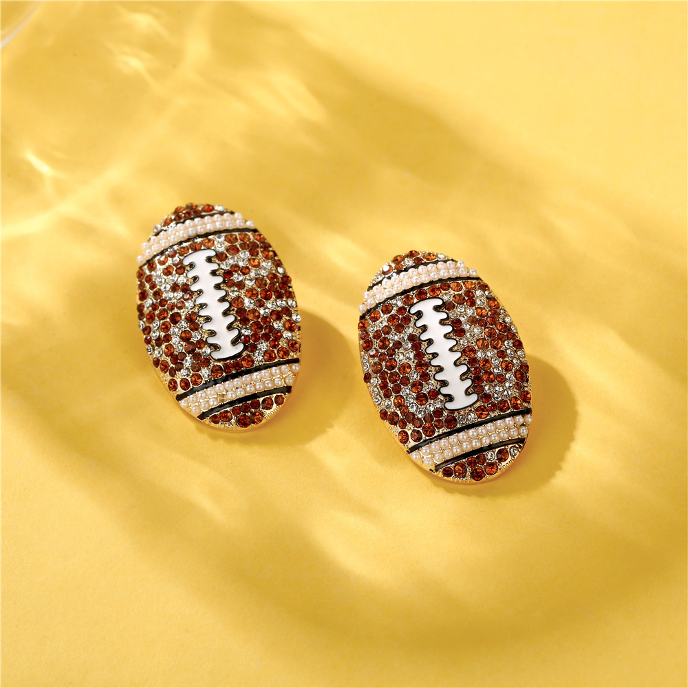 Yida Cross-Border New Arrival Earrings Personality Total Rugby Diamond Stud Earrings Fashion Persona