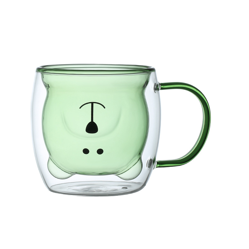 Color de doble capa de vidrio taza de dibujos animados hogar borosilicato vidrio taza de jugo de leche taza de té transparente vidrio oso agua