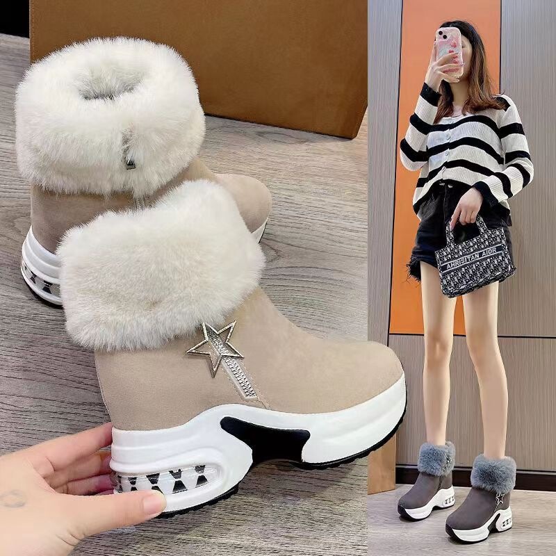 2023 Winter New Arrival: Thick-soled, platform, height-increasing, women's non-slip, fleece-lined, warm cotton high-heeled ankle boots 2023 Winter New Arrival: Thick-soled, platform, height-increasing, women's non-slip, fleece-lined, warm cotton high-heeled ankle boots