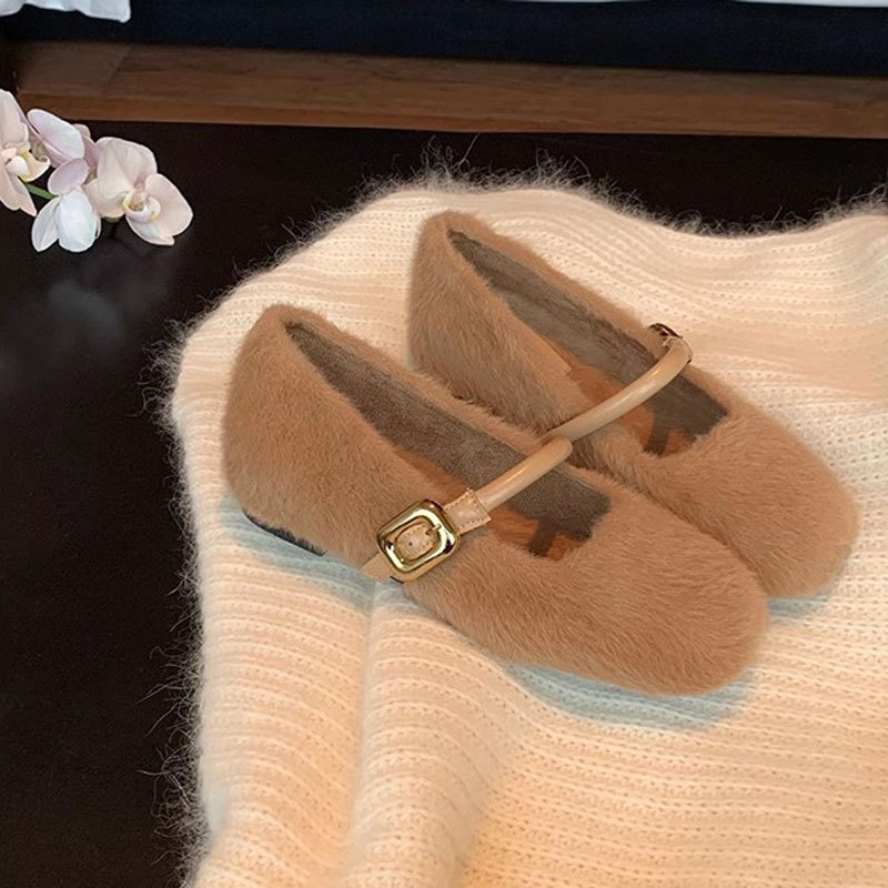 Grape Mom El mismo estilo de ballet con un cinturón para aumentar los zapatos peludos Mary Jane zapatos individuales mujer otoño e invierno nuevo estilo