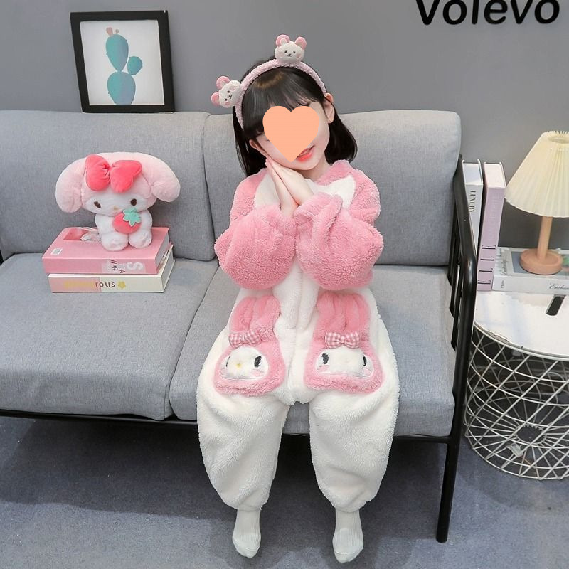 새로운 소녀 잠옷 가을과 겨울 산호 양털 어린이 귀여운 슈퍼 귀여운 플란넬 점프 수트 차가운 집 옷