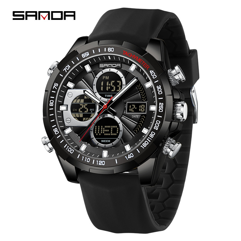 Reloj SANDA para hombre Reloj despertador cronógrafo impermeable Reloj electrónico Reloj deportivo luminoso multifuncional 5105