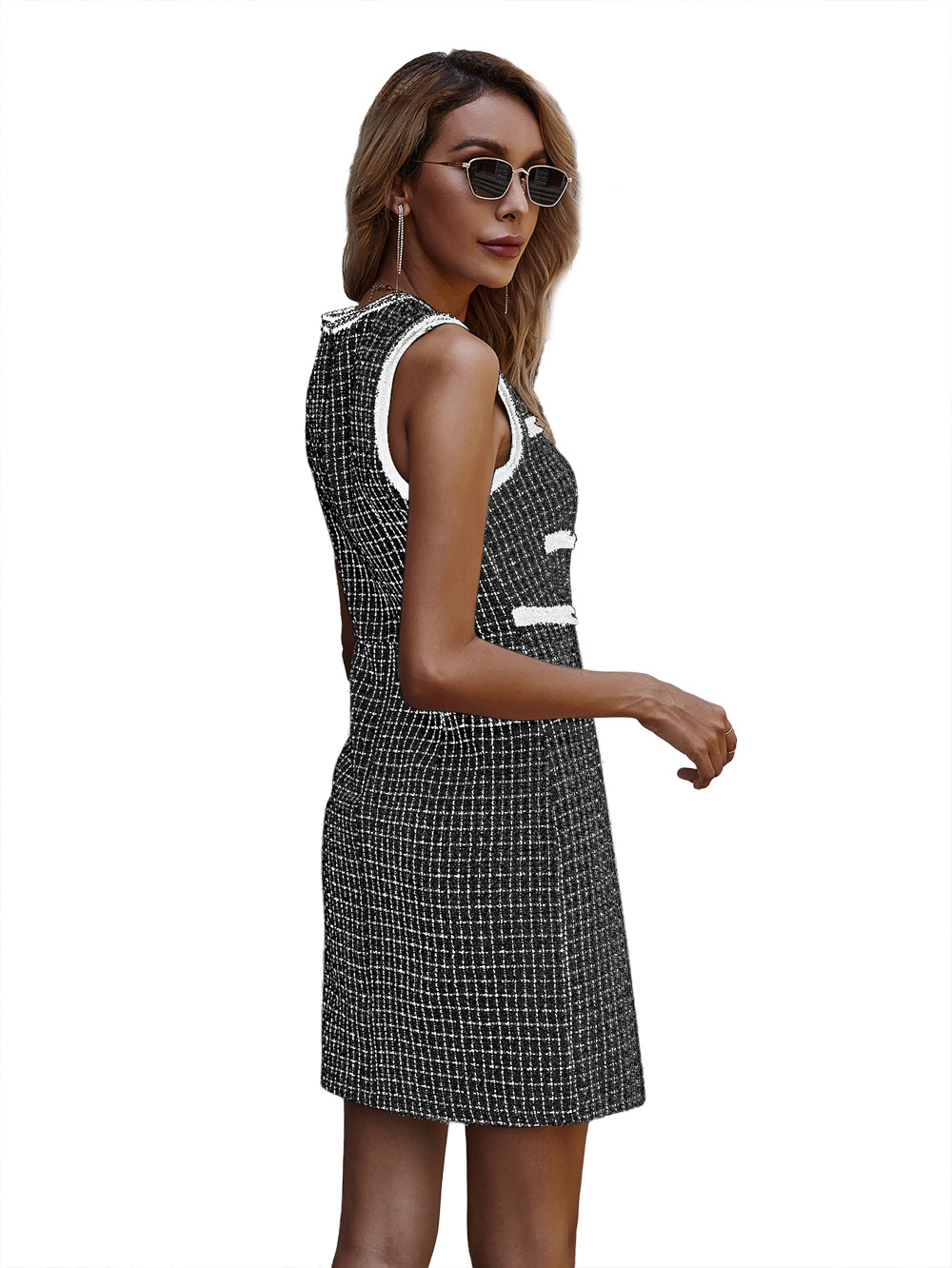 casual sleeveless plaid dress NSDF28099