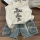Boys' summer suit 2025 new ruffian handsome net red fried street children's thin letter vest boys overalls trendy