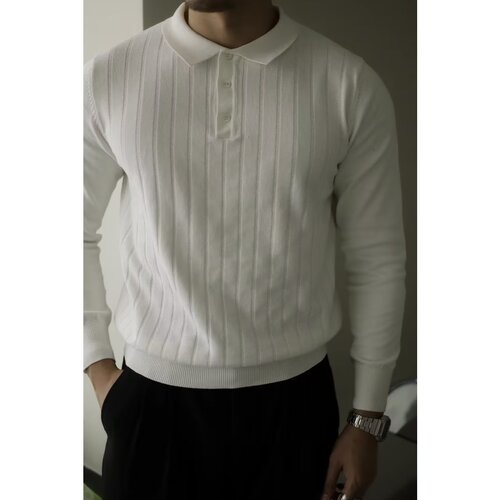Vintage Style Plaid Collar Knit Shirt Autumn/Winter Korean Elegant Young Men Slim Fit Polo Shirt Long Sleeve Top