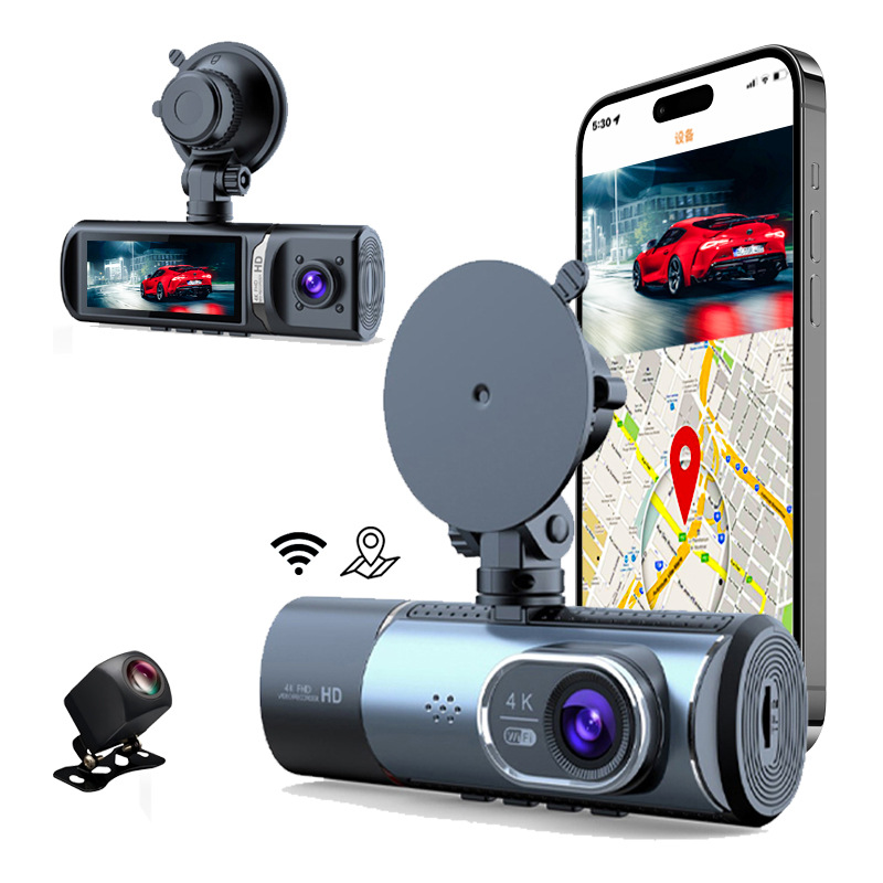 4K+1K+1K 3-Lens Wifi Car Dash Cam Mobile App High-Definition Dash Cam Dashcam