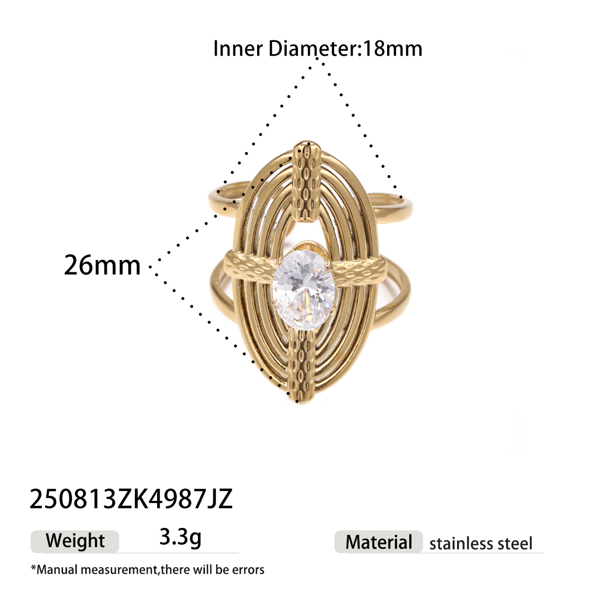 Anillo de acero inoxidable TENA nicho de alta calidad Zircon anillo de abertura de oro irregular acero de titanio no se desvanece