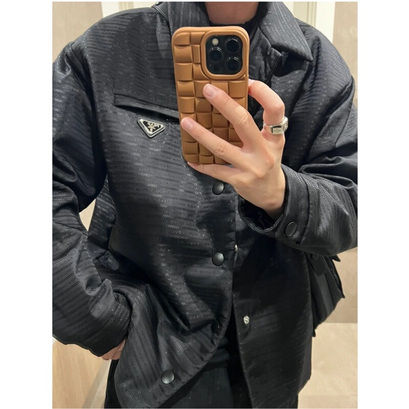 Correct Version of the 25 Winter New Model Miu Mlb Pra Triangle Logo Jacket Lapel Cotton Jacket for Men and Women