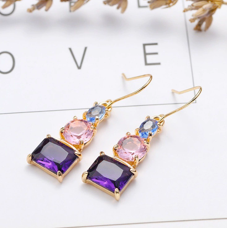 Модные серёжки с аметистом и цирконами, Aliexpress, городской стиль