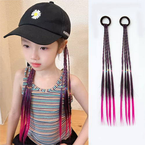 Children's Braided Wigs Gradient Color Braids with Hair Clips, Ponytails, French Braids, Messy Braids Stage Hairstyles