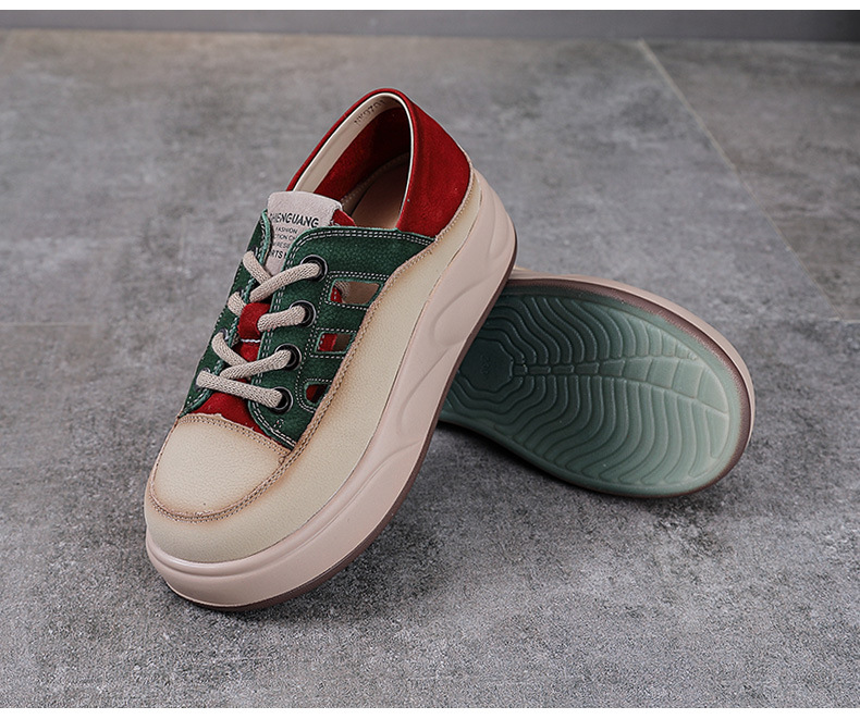 Giày sneaker nữ đế dày da bò thật thoáng khí phối màu mùa hè — Màu vàng chi tiết 14