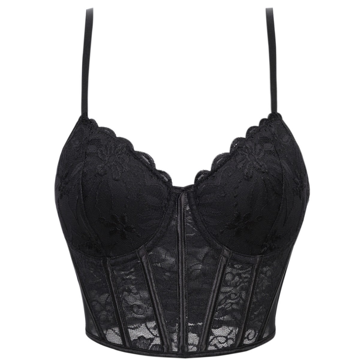 Francés de malla negra transpirable sexy con tazas caliente temperamento cabina delgada pura desear cabina superior mercancías transfronterizas