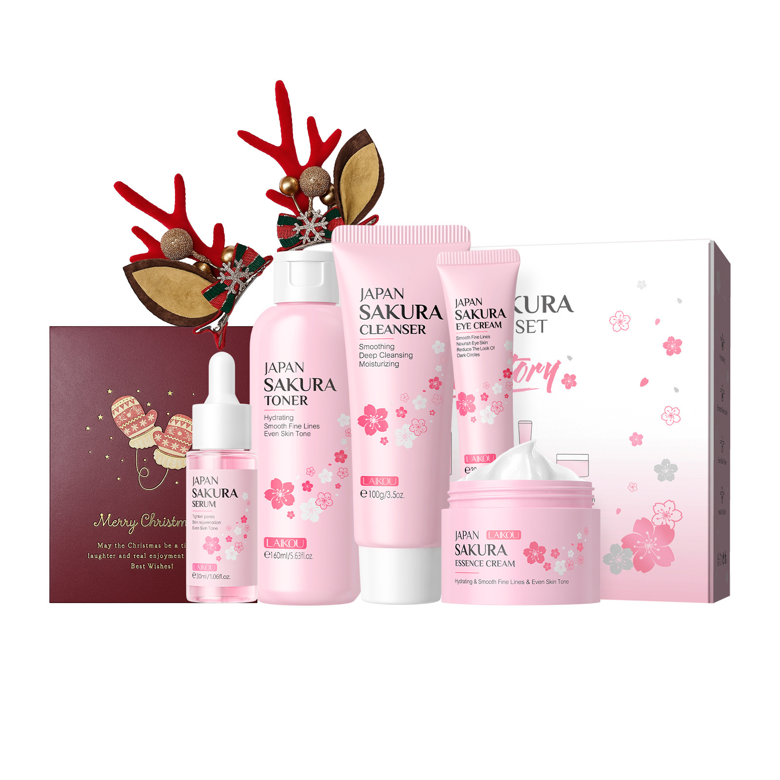 Nuevos productos transfronterizos LAIKOUFENYIQUIYUM combinación de flores de cerezo leche caracol paquete de cuidado de la piel comercio exterior en stock