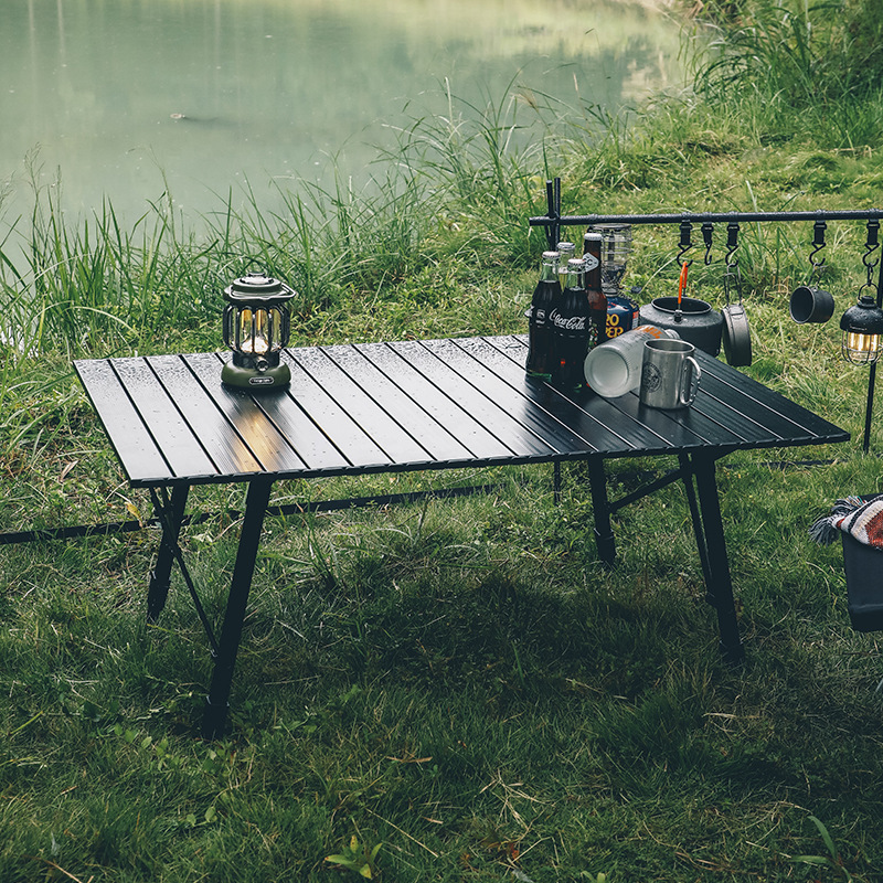 야외 접는 테이블 블랙 바람 알루미늄 합금 계란 롤 테이블 캠핑 테이블 캠핑 알루미늄 합금 캠핑 리프트 테이블