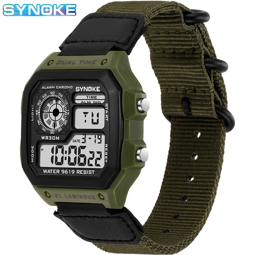 Nylon canvas with three-ring buckle retro electronic watch luminous waterproof sports men's square classic student watch