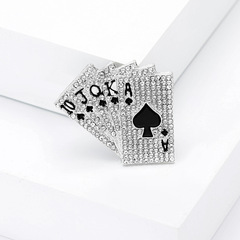 国境を越えて人気の高いポーカーカードのフラッシュブローチ、亜鉛合金製、軽量で高級感のあるピン、高級ブローチ、ダイヤモンド付き