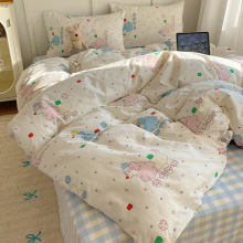 ins卡通风全棉四件套100纯棉被套床单男孩女孩床上三件套床笠款