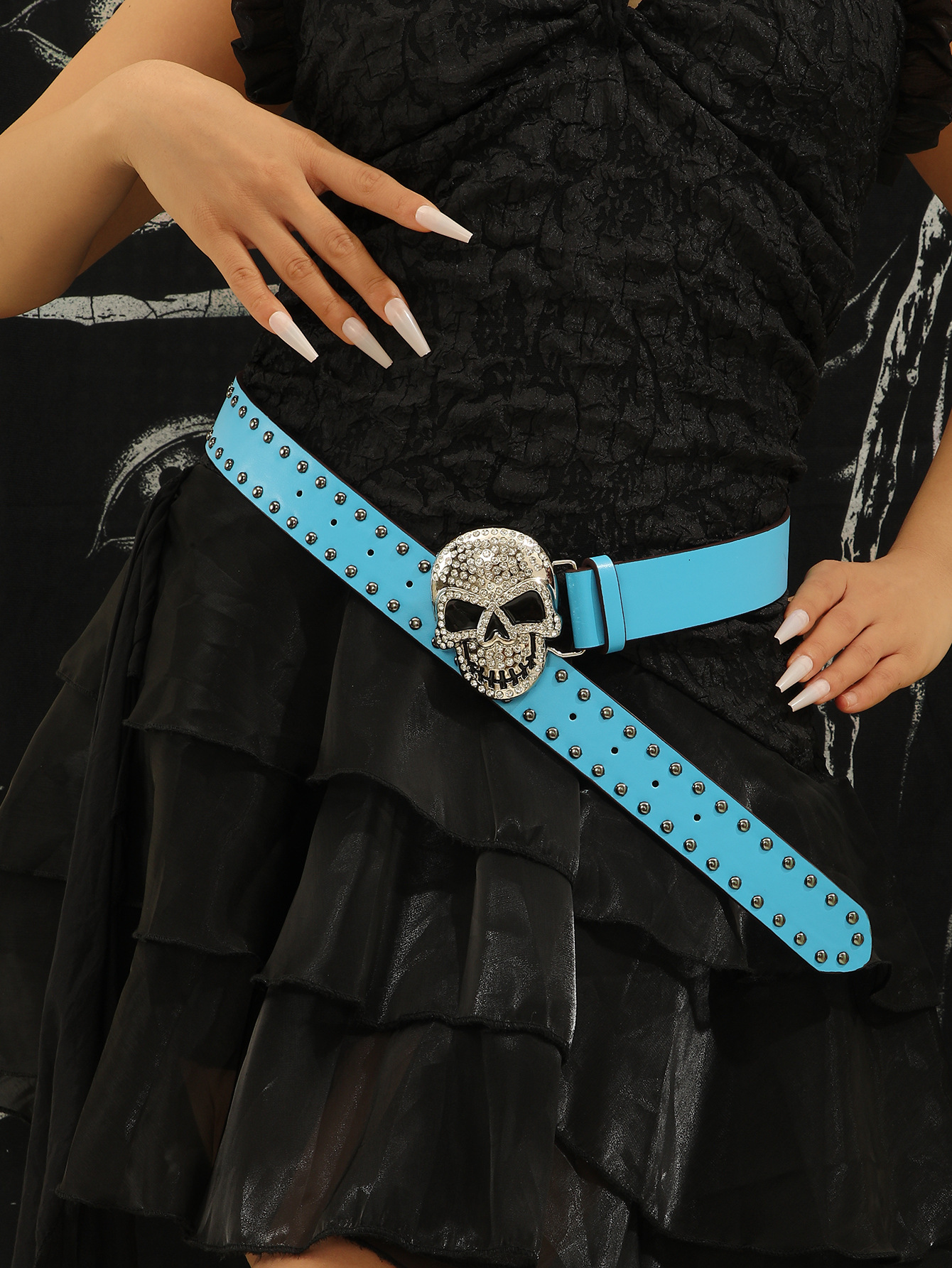 Hip-Hop Punk Skull Pu Leather Alloy Inlay Rhinestones Unisex Leather Belts display picture 12