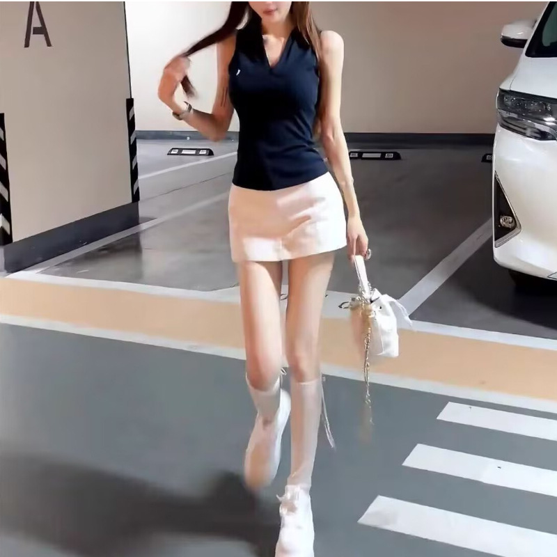 2026 Summer New Style Sleeveless Polo Vest + High-Waisted A-Line Short Skirt Set for Women, Fashionable and Slimming, Pure and Alluring Style, Two-Piece Set