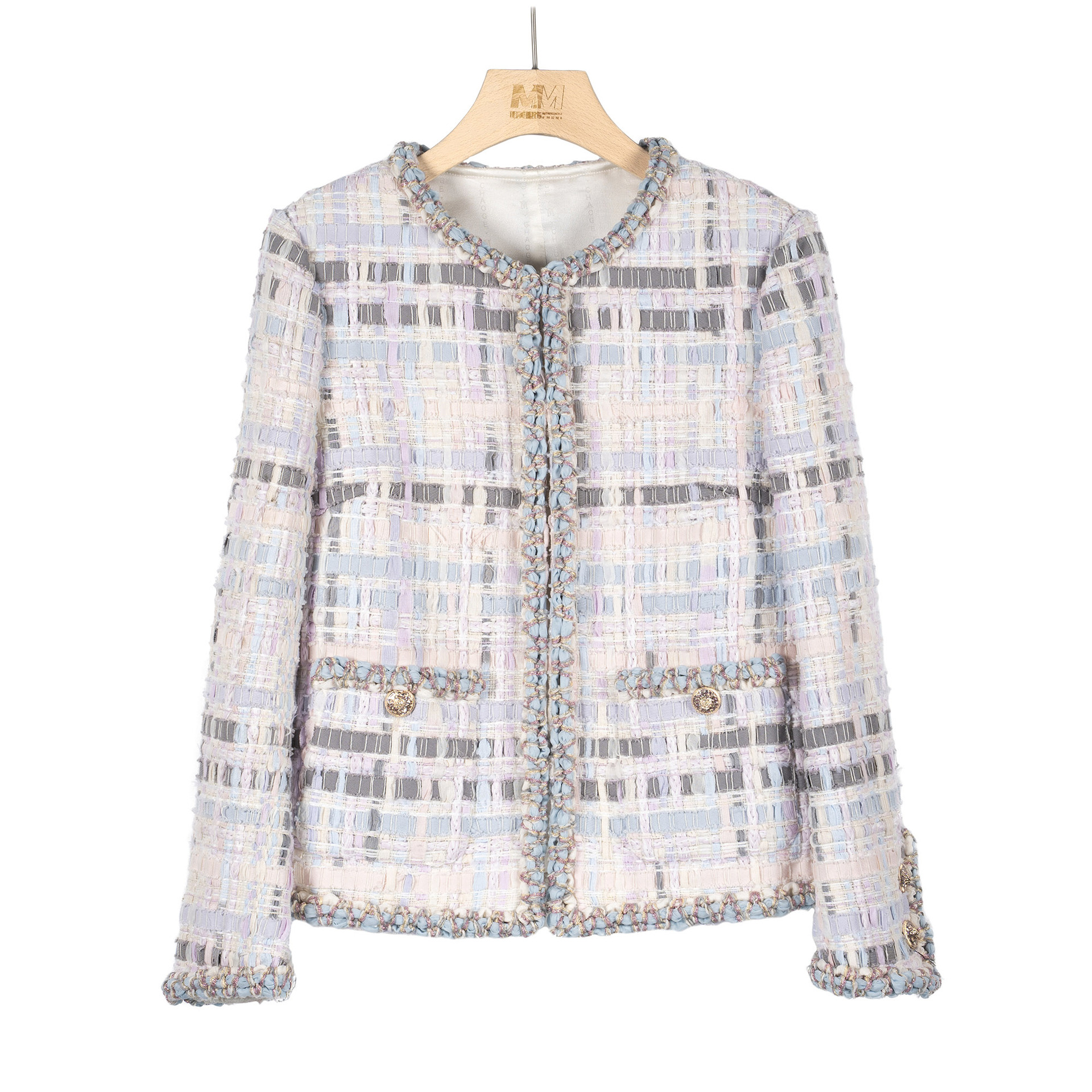 2025 Colorful Striped Handwoven Silk Chanel Style Short Jacket Classic Tweed High-End Jacket Top