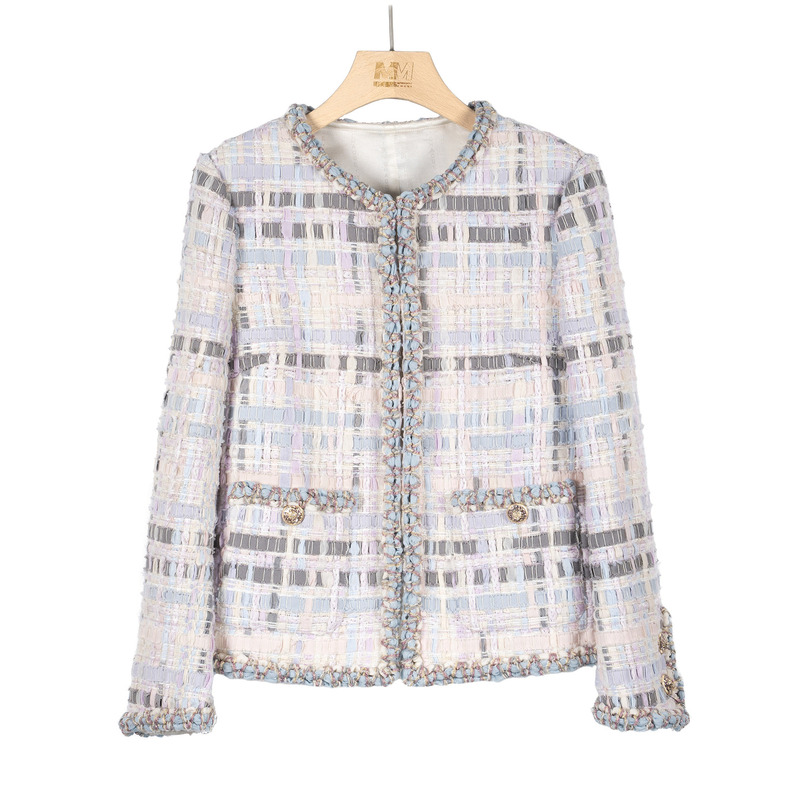 2025 Colorful Striped Handwoven Silk Chanel Style Short Jacket Classic Tweed High-End Jacket Top