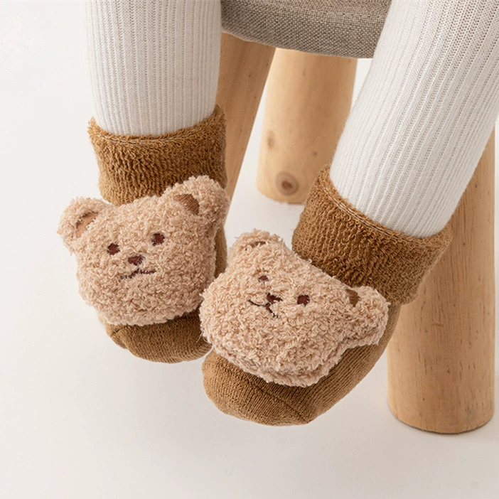 Новорожденные младенцы хлопчатобумажные хлопчатобумажные осенние и зимние плюшевые толстые и толстые шерстяные противоскользящие напольные бахилы носки