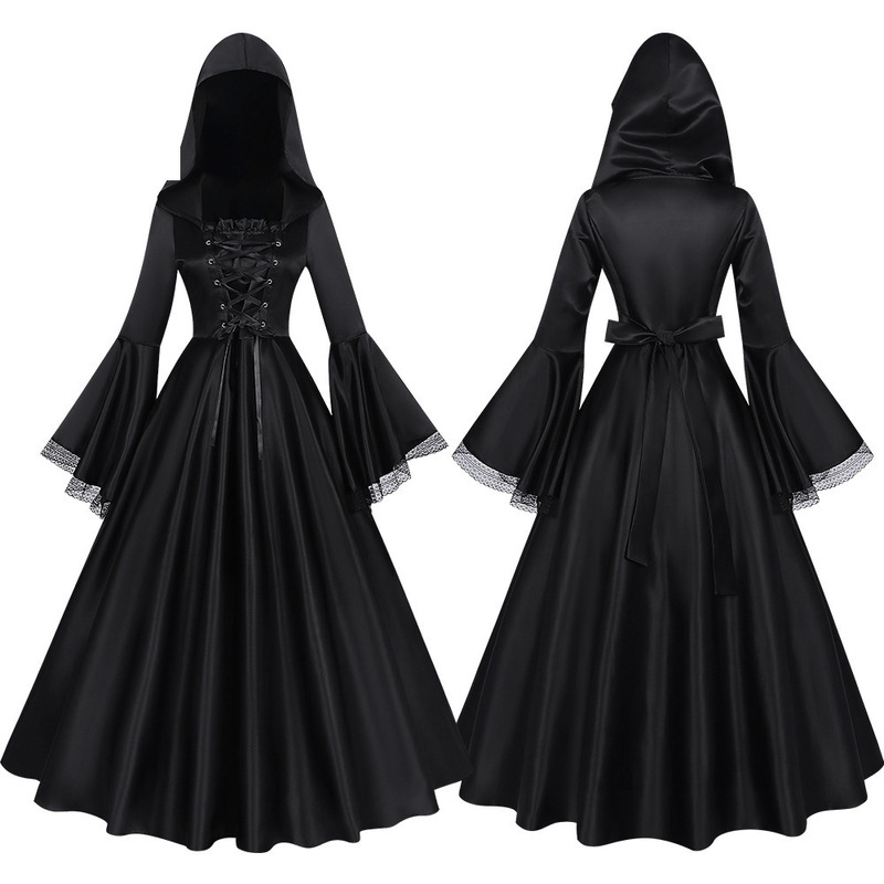 European and American Plus-Size Gothic Long Dress Cosplay Costume Halloween Ball Cosplay Outfit In-Stock Dress