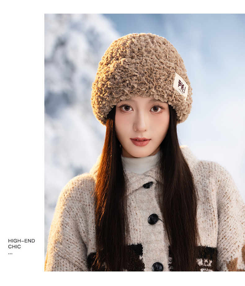 Autumn Winter New Cute Stretchy Knitted Korean Style Versatile Plush Outdoor Windproof Warm Pullover Hat_voghion.com