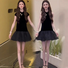 时尚连衣裙女2025夏季新款洋气显瘦气质减龄拼接设计感国风旗袍裙