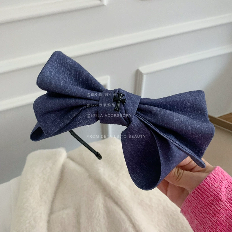 Демисезонная синяя повязка на голову, большая hair accessory для фотосессий, заколка с бантом, шпилька, новая коллекция, широкая палитра цветов, стиль высокого качества