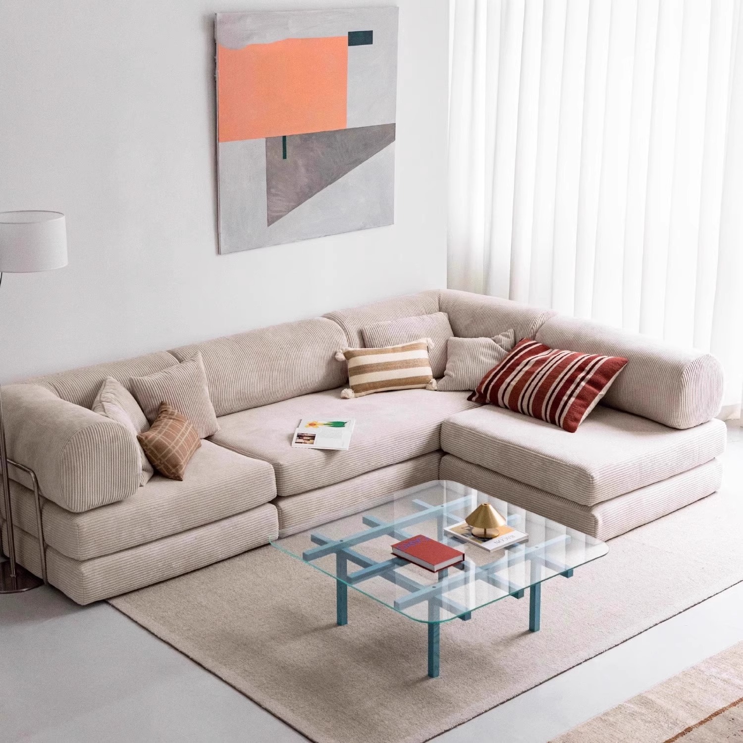 Sofá cama de tela de estilo antiguo francés, apartamento pequeño, sofá de embalaje compresible perezoso de tela de estilo crema