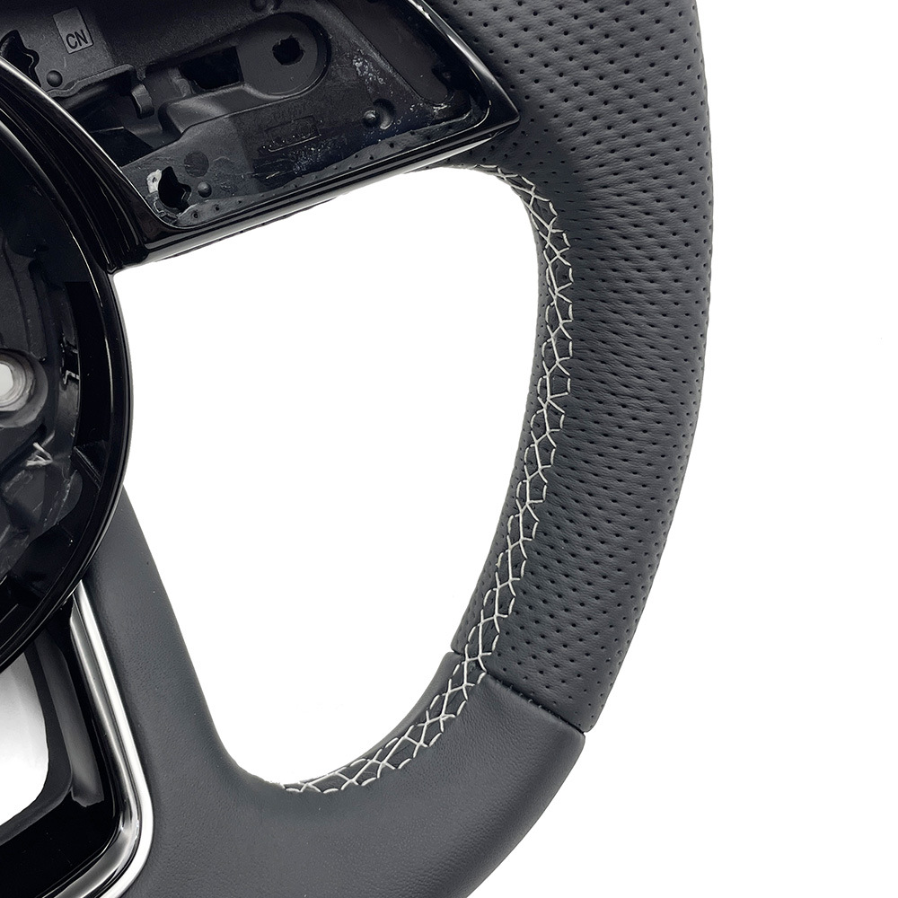 Suitable for Audi A4B9 S model, semi-perforated white stitching, white leather, standard alignment, no buttons, no paddles, steering wheel base