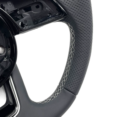 Steering wheel model, semi-perforated white stitching, white