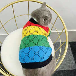 宠物潮牌毛衣秋冬保暖拼色印花套头狗狗猫咪中小型犬衣服拼色设计