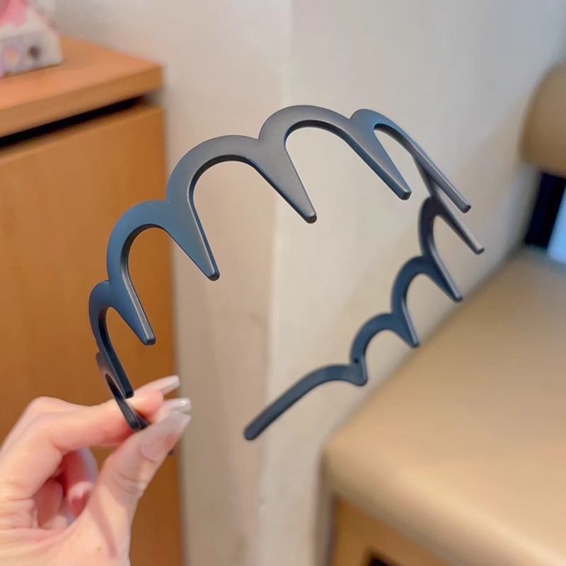 Dulce malla de perlas negras onduladas bandas de cabello para mujeres de alto nivel de sensación de cabello flojo raíz clip de cabello alto cráneo cara pequeña bandas de cabeza