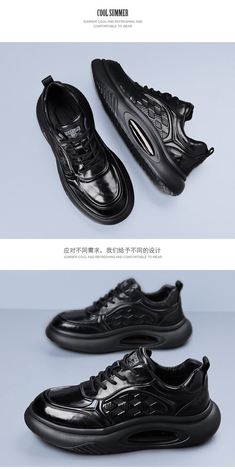 Giày thể thao nam da bò thật đế dày tăng chiều cao, giày sneaker nhẹ thoáng khí gót 3–5 cm — màu nâu, màu đen chi tiết 14