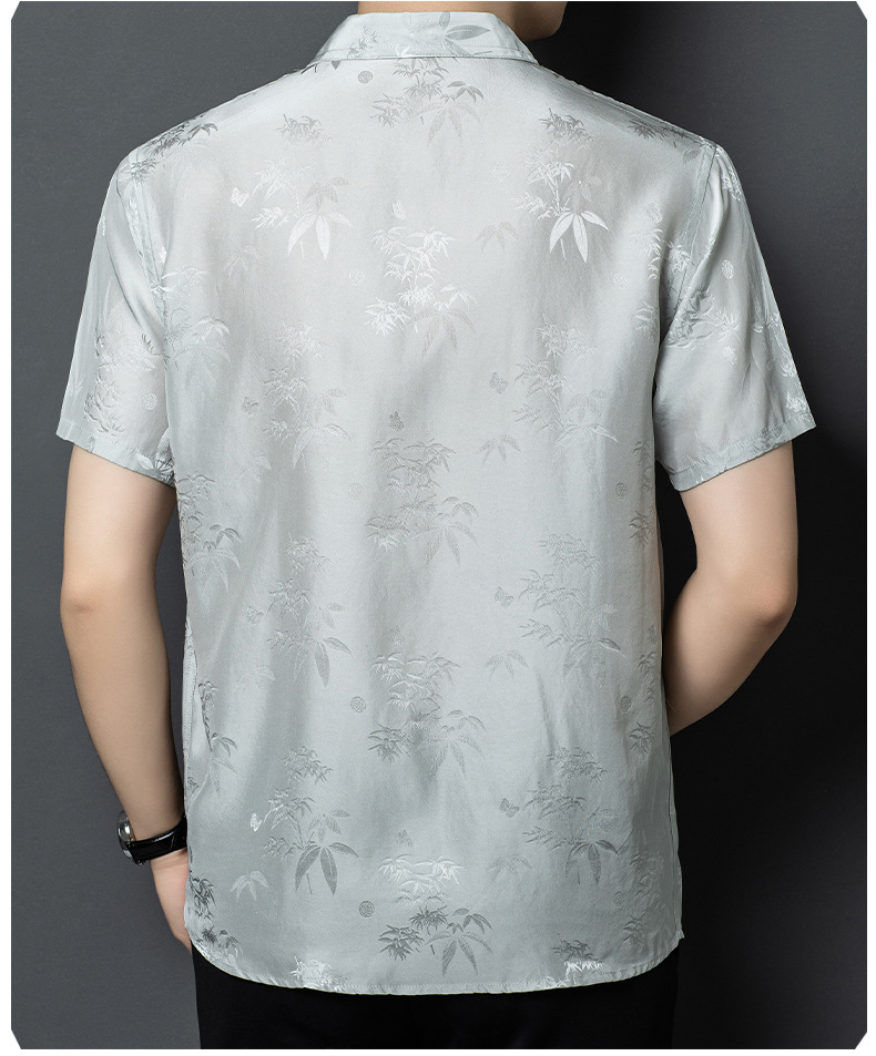 Áo sơ mi nam ngắn tay lụa satin cao cấp, phong cách công sở — Da đen26618 chi tiết 16