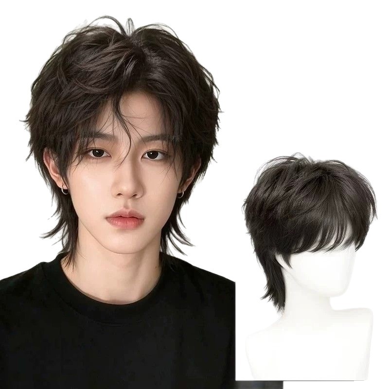 Connie Helhode Wig for Menn - Stilig Kort Hår med Ulvesvans og Fluffy Volum