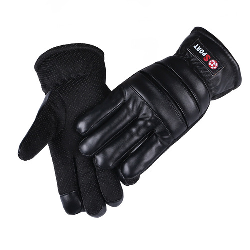 Leather gloves for men and women, winter lined, thick, warm, cold-resistant, outdoor riding, driving, anti-slip, touch screen, cotton gloves