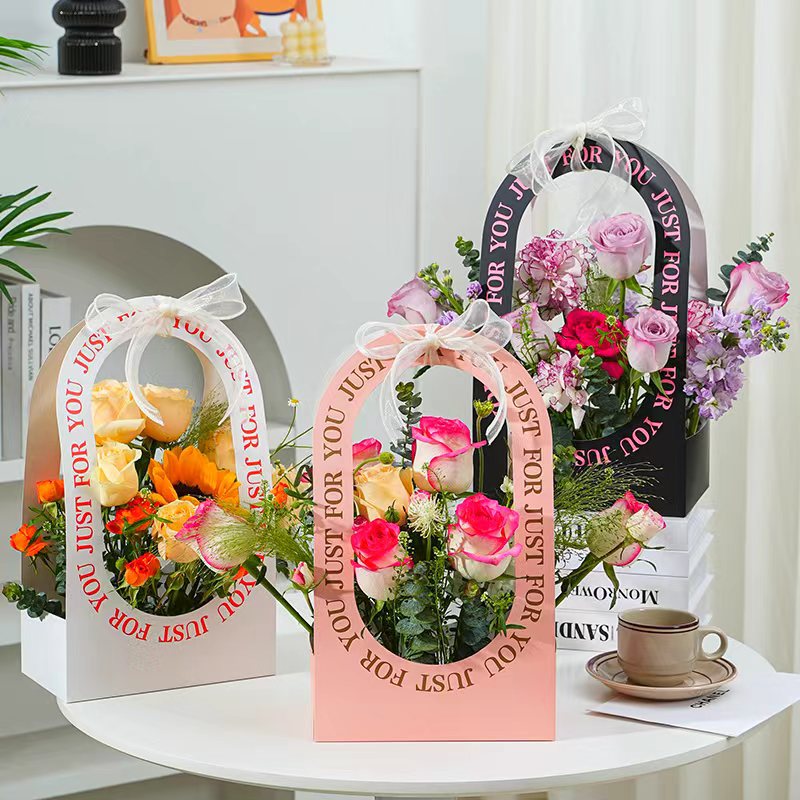 Caja de flores de mano canasta de flores de papel diy caja de regalo floral artesanal día de la madre paquete de flores bolsa de mano